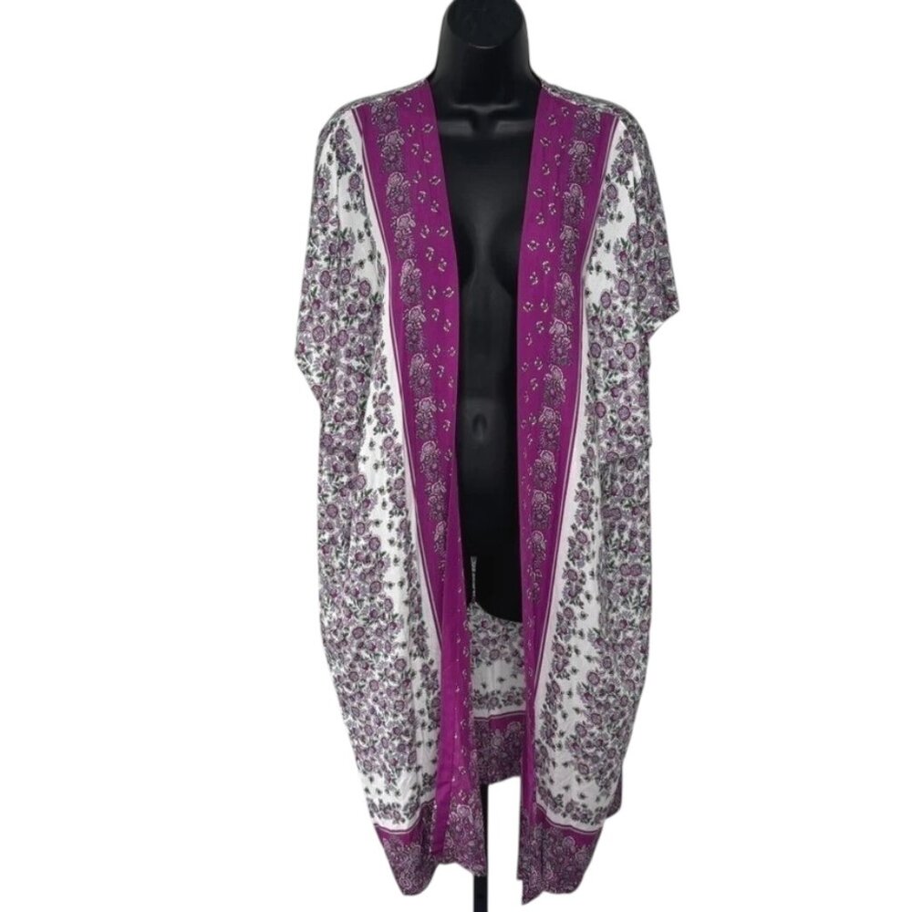 LOFT Fuchsia Floral Open-Front Duster (NWT)